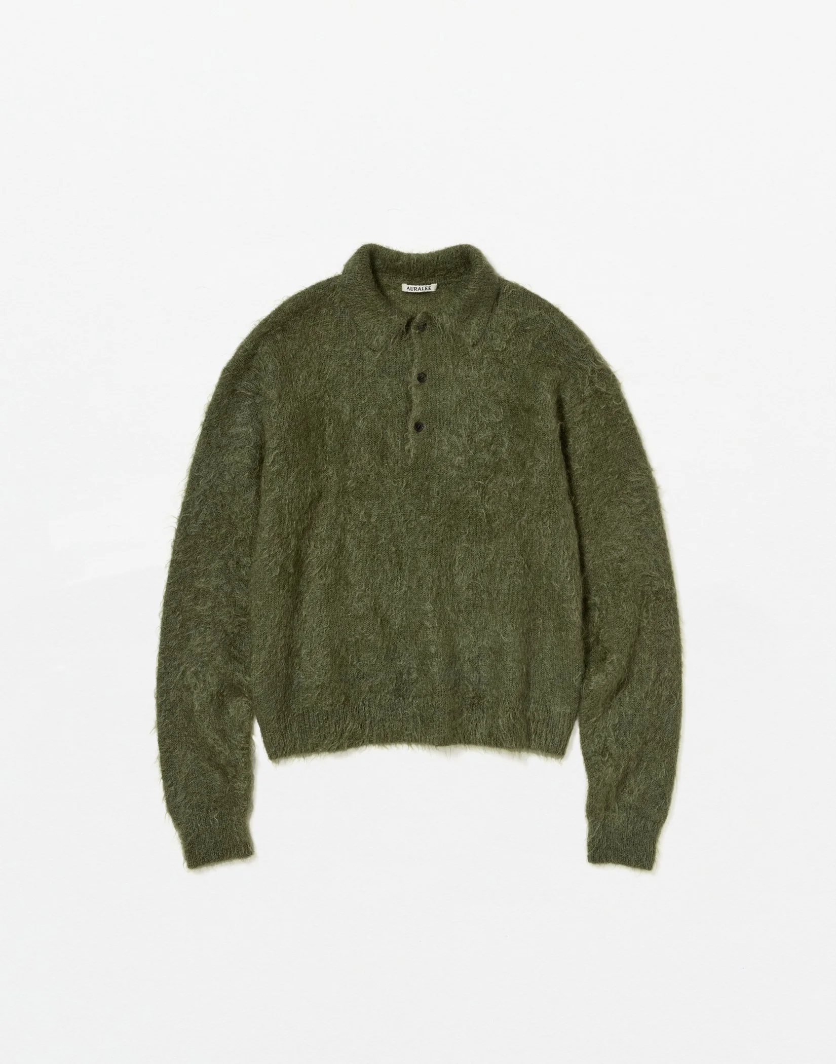 Auralee - KID MOHAIR SHEER KNIT POLO (LIME YELLOW) — EQUIPMENT